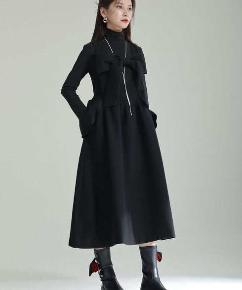 Bow Strap Wool Dress